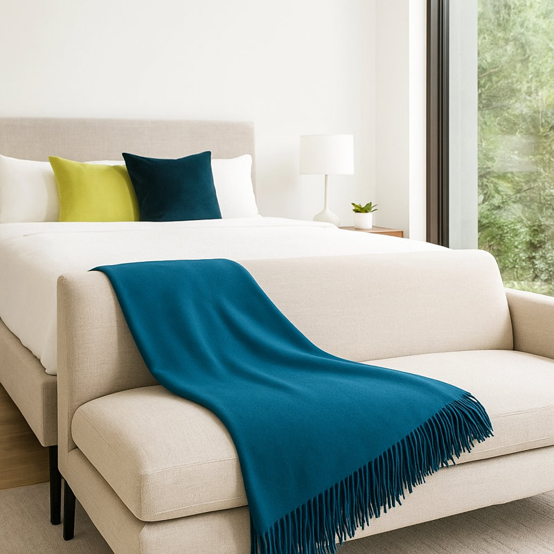 Lincove Pure Mongolian Cashmere Wool Blanket - Throw Blanket For Sofa, Dark Teal Blue