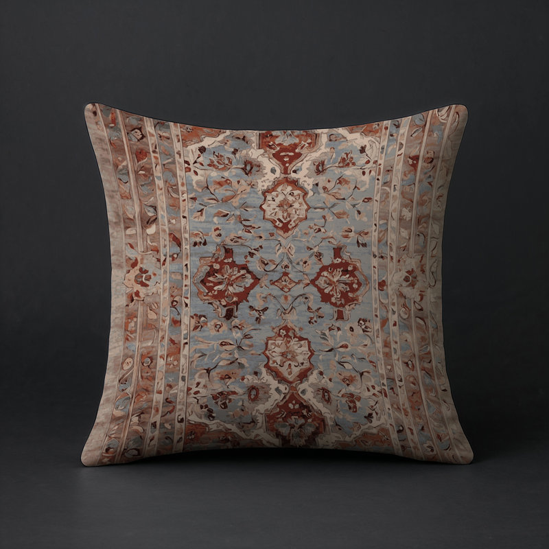 Coussin décoratif intérieur et extérieur Modern, Rouge / bleu oriental, Carré 16 po