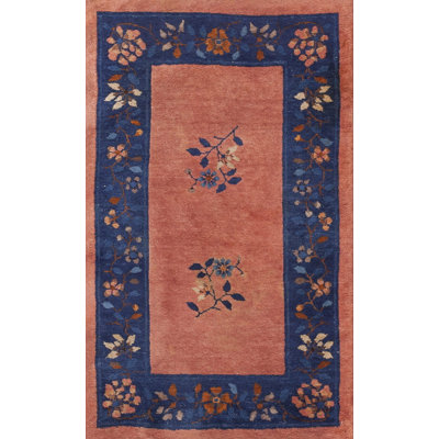 Antique Floral Wool Hand Knotted Pile Coral / Salmon Pink 1925 Rug