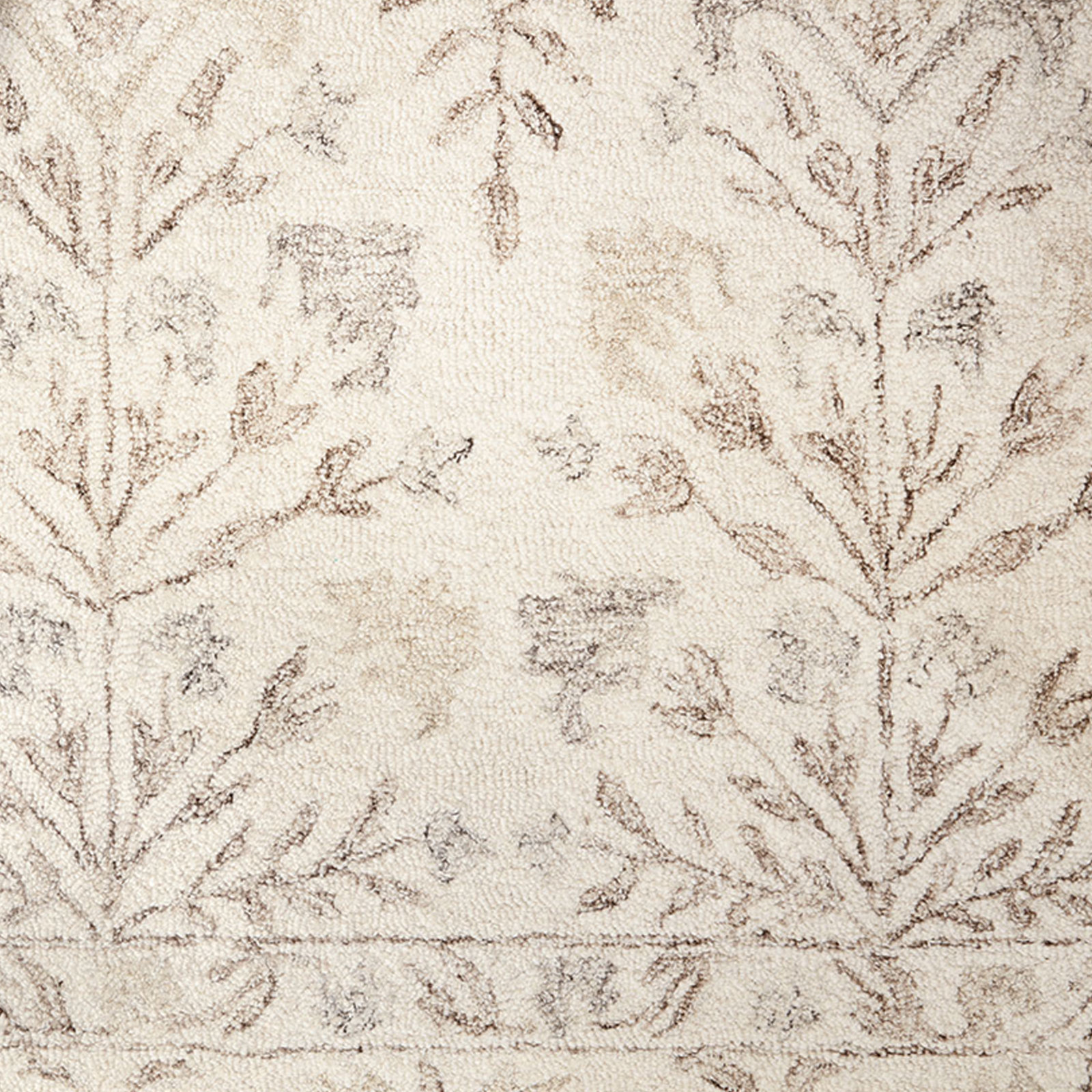 Aden Ivory Brown Hand-Hooked Wool Floral Rug, Rectangle 2'6" x 7'6"
