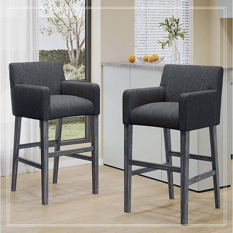 Gray Diamond-Tufted Swivel Bar Stool with Metal Base
