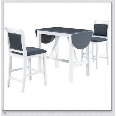 Ensemble de table de salle à manger à hauteur de comptoir en bois 3 pièces avec 2 chaises rembourrées pour petits espaces