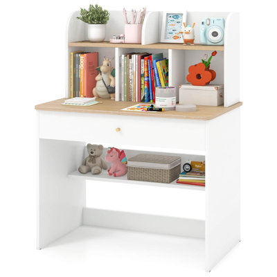 Harriet Bee Kids Wooden Study Desk Children Writing Table With Hutch & Drawer White