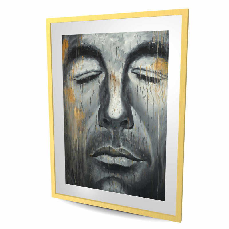 Portrait d'homme abstrait - reproduction d'art figuratif contemporain, H 48 po x l 36 po, Doré