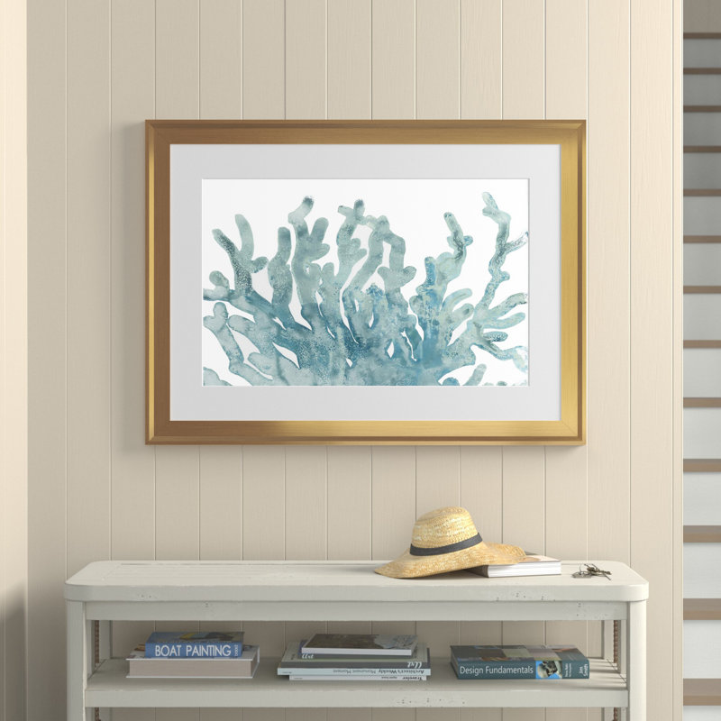 " Blue Macro Coral III " Painting Print, Gold, 30.5" W  x 42.5" H  x  1" D