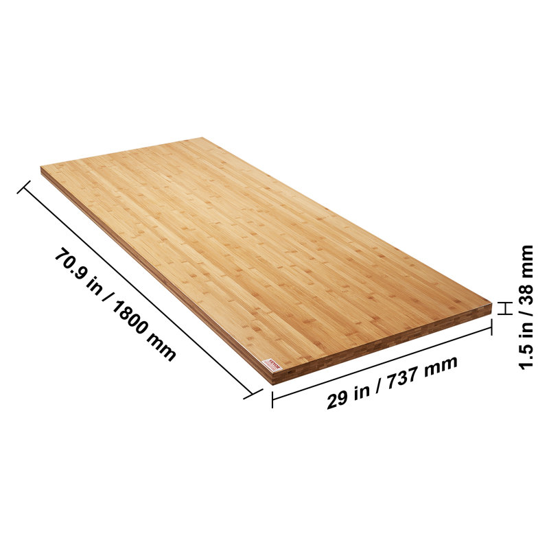 Plateau de table en bois, Bois naturel, H 1,5 po x l 70,9 po x P 29 po
