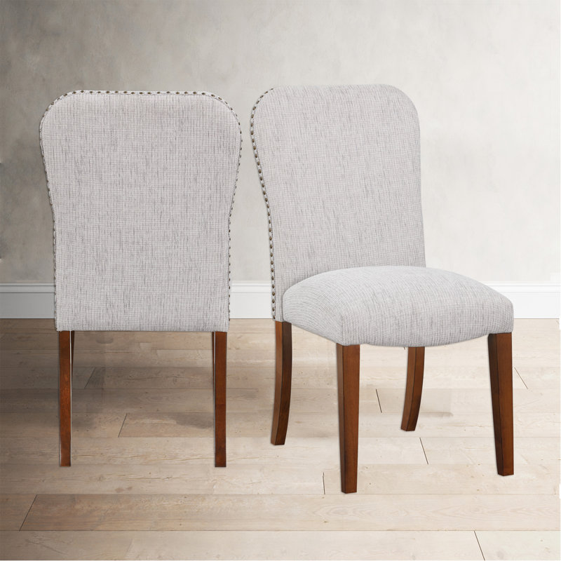 Chaise de salle à manger Sea Oat en tissu performance avec têtes de clous - ensemble de 2, Gris clair