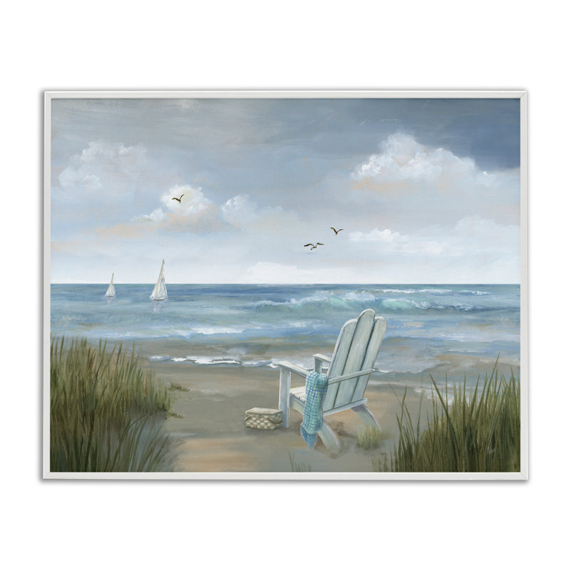 Art de giclée sur fond de plage apaisante par Nan, Estampe numérique encadrée blanc bord de mer, H 24 po x l 30 po