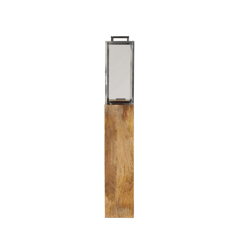 Lanterne brune d'intérieur et d'extérieur en bois de manguier, H 48 po x l 9 po x P 9 po