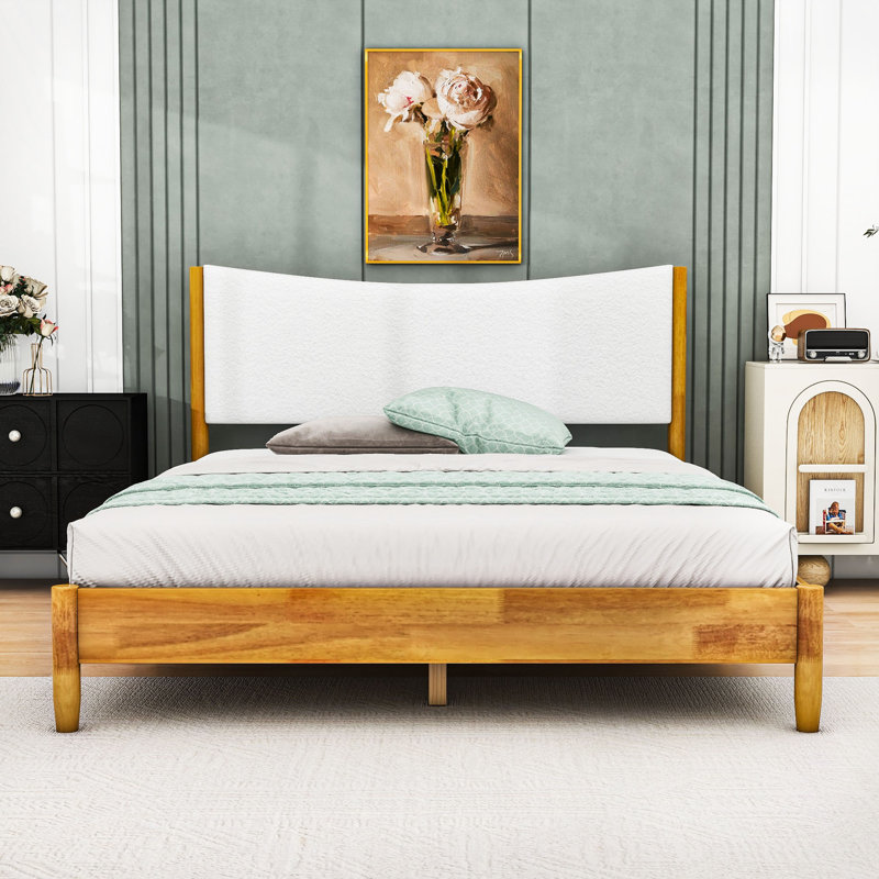 Queen Bed Frame with Teddy Velvet Upholstered Headboard and legs
