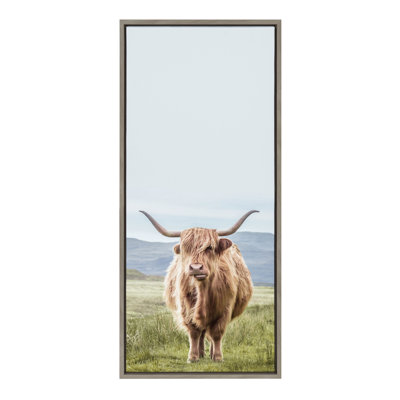 Highland Cow Mountain Landscape by The Creative Bunch Studio Framed Canvas Wall Art Print