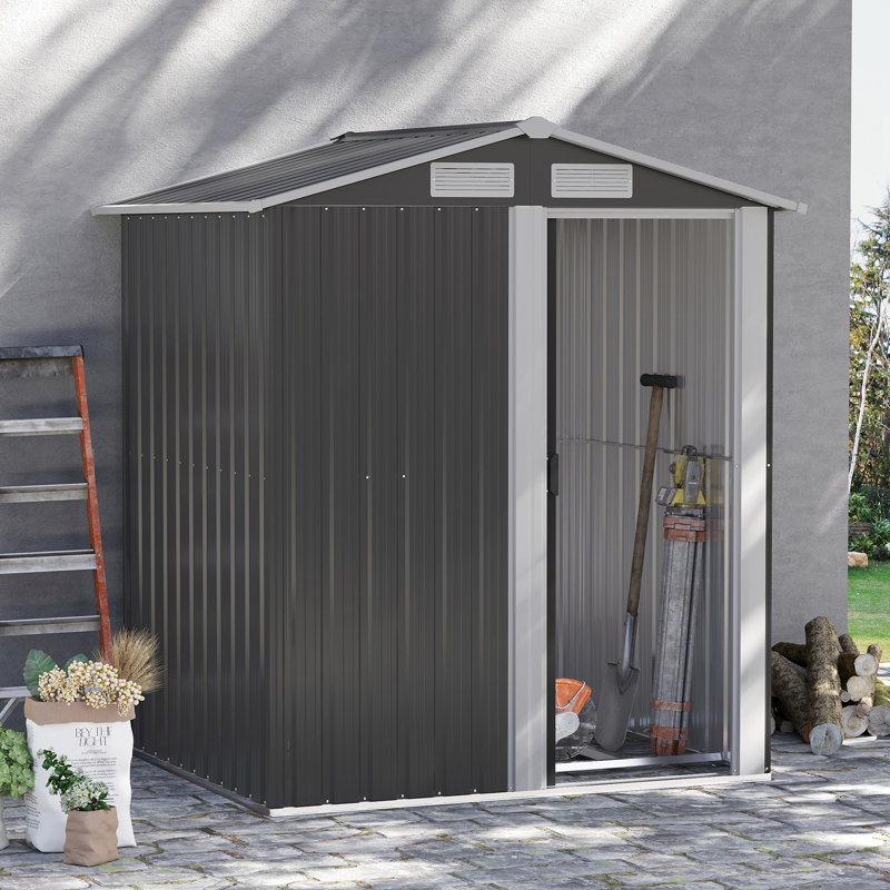 Metal Garden Storage Shed With Sliding Door, Apex Roof & Base Frame, 152cm L × 132cm W × 188cm H Outdoor Tool Store