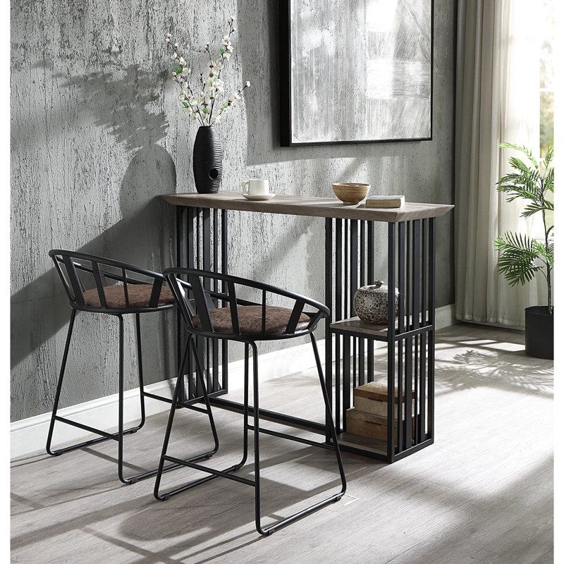 Rectangular Industrial Counter Height Table - 2 Shelves, Oak And Sandy Black Dining Oak,