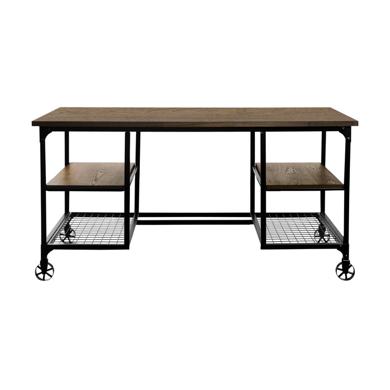 60" Brown and Black Wood Industrial Writing Desk