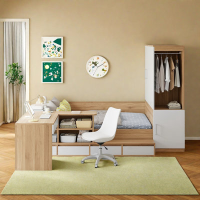 Lit de rangement 6 tiroirs avec bureau, armoires et armoire
