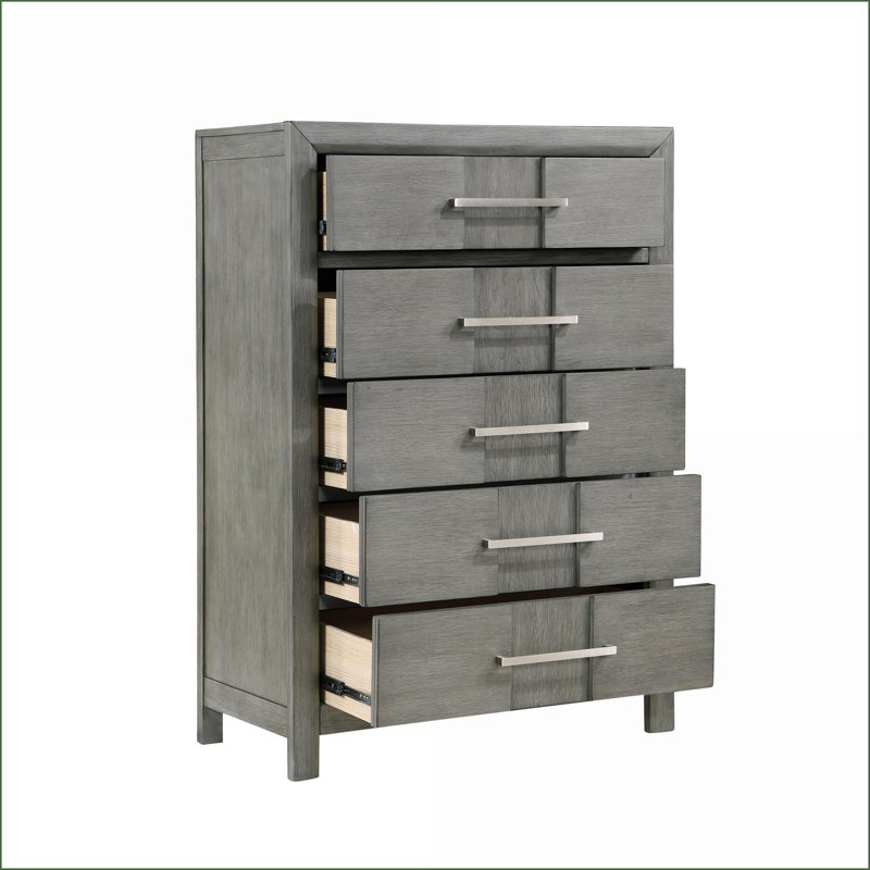 Commodes et amp; Garde-robes | Commode moderne à 5 tiroirs en bois manufacturé gris | Gris | Bois