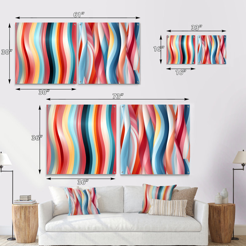 Cire - Ensemble de 2 reproductions d'art en acrylique sur formes abstraites, H 16 po x l 33 po