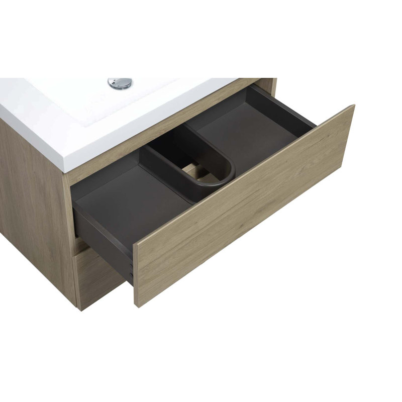 Meuble-lavabo simple 29,55 po avec plateau en résine mâle, Chêne