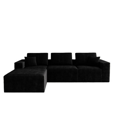 106.30*70.87"Modular Sectional Sofa Seat,Upholstered Compressed Couch For Living Room,Bedroom,Apartment,No Assembly Required,4 Pc Free Combination,Plush Corduroy Fabric,Black