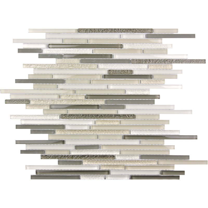 SAMPLE-Waterfall Linear Glass And Metal Mosaic Tile, White/Beige