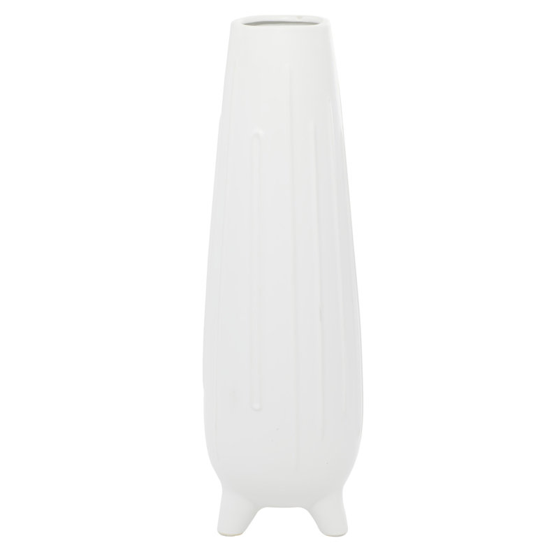 Cosmoliving By Cosmopolitan White Ceramic Contemporary Vase, 20.10" H x 6.20" W x 6.25" D
