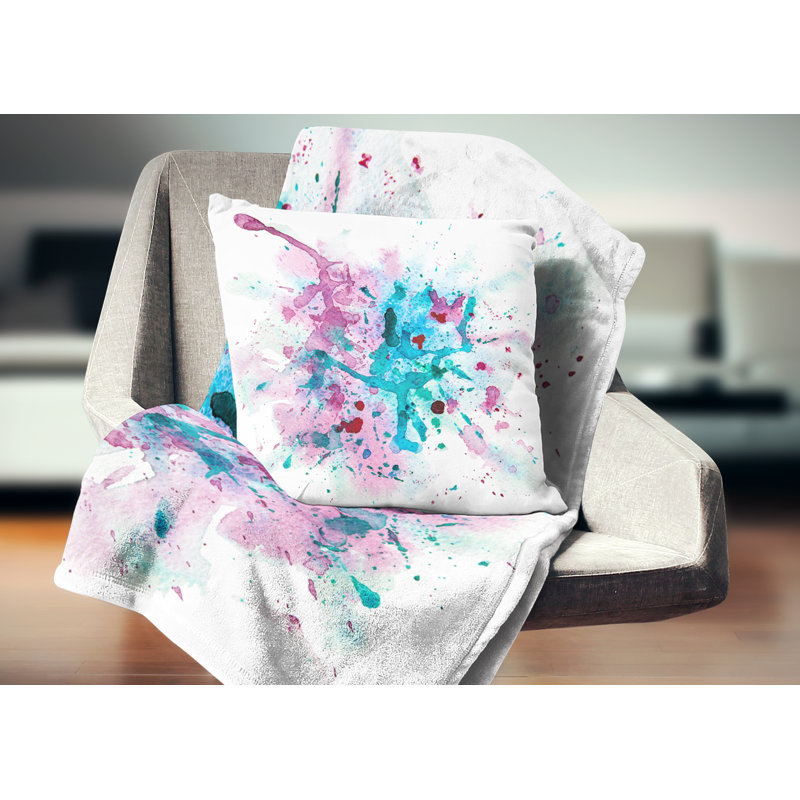Tache de peinture bleue et mauve - coussin imprimé abstrait, 16 po x 1 po, Coussin décoratif