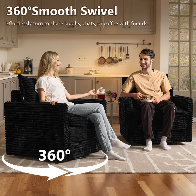 Ensemble de salon 3 pièces - Canapé modulaire en L avec repose-pieds et fauteuil pivotant, Noir