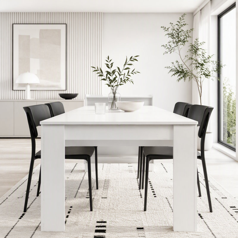 Table de salle à manger extensible moderne avec rangement, Blanc