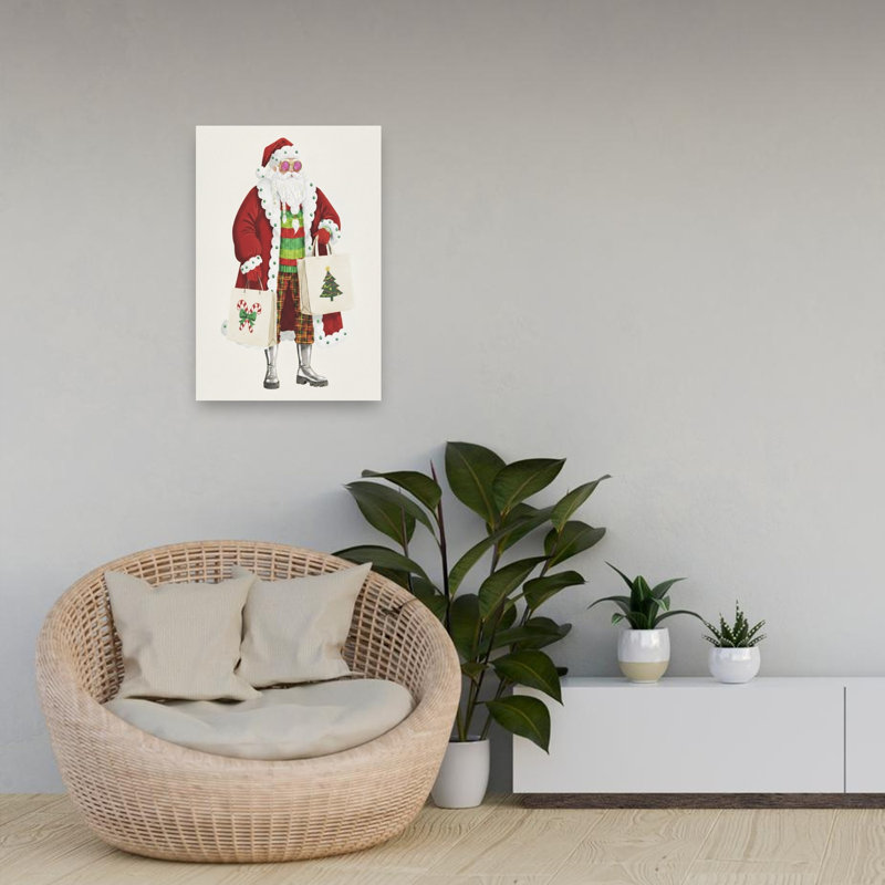 Élégant père Noël, arbre de Noël moderne abstrait, paysage d'hiver, reproduction d'art mural, 24" H x 16" W