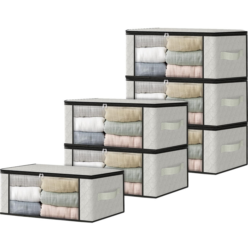 Paquet de 6 sacs de rangement pliables 35L grande fenêtre transparente poignées robustes, Ivory