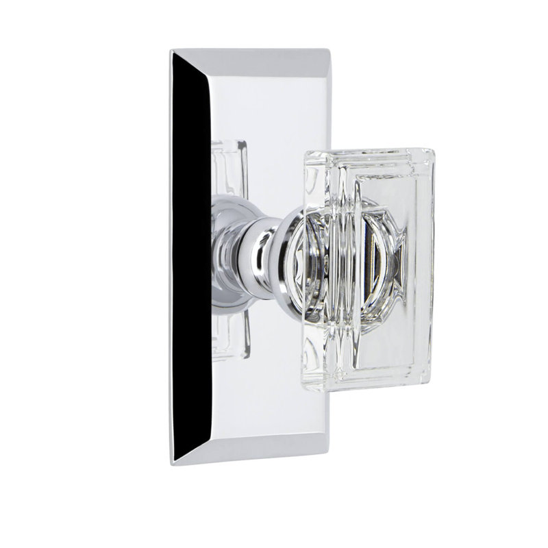 Grand faux Fifth Avenue avec double plaque et bouton de porte en cristal Carré, Chrome brillant