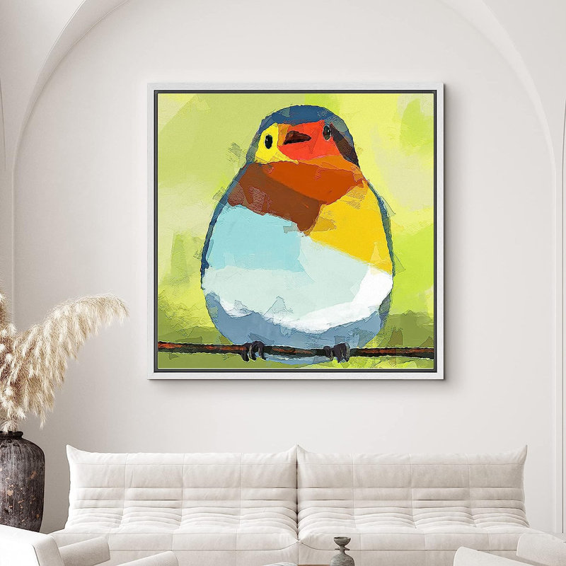 Bleu, jaune, pinson doré - reproduction d'art sur toile tendue, H 24 po x l 24 po x P 1,5 po