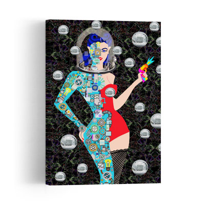 Retro Future Woman Contemporary Portrait Wall Art Print 1 Piece Wrapped Canvas Wall Art