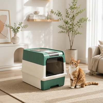 Cat Enclosed Litter Box with Scoop