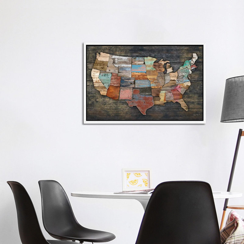 USA Map I by Diego Tirigall - Print on Canvas, White Floater Framed, 66.04 cm H x 45.72 cm W x 4.445 cm D