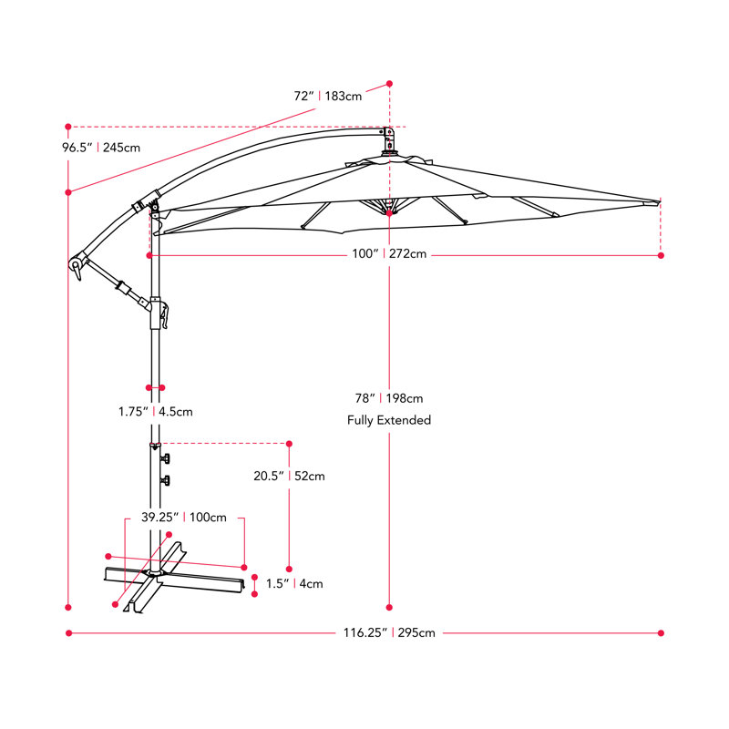 Parasol en porte-à-faux hexagonal de 116 po, Gris