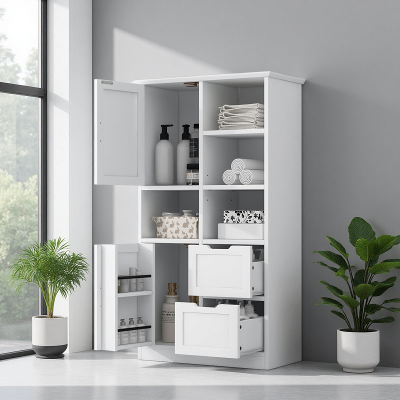 Armoire de rangement de salle de bain avec portes et tiroir