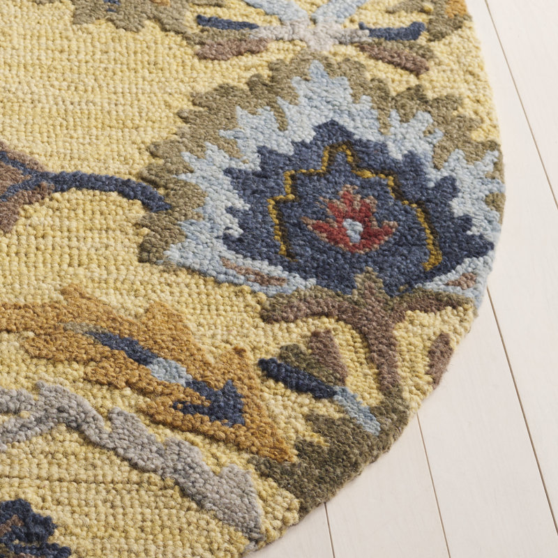 Tapis floral en laine touffeté à la main Haimes, Ovale 5 pi x 8 pi, Gold/Navy