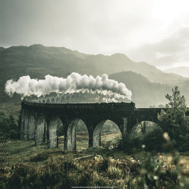 Train On Bridge - Wrapped Canvas Print, 30cm H x 30cm W x 3.8cm D