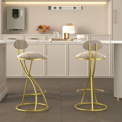Tabourets de bar ronds en forme de S avec 2 chaises de comptoir rembourrées en velours pour la salle à manger