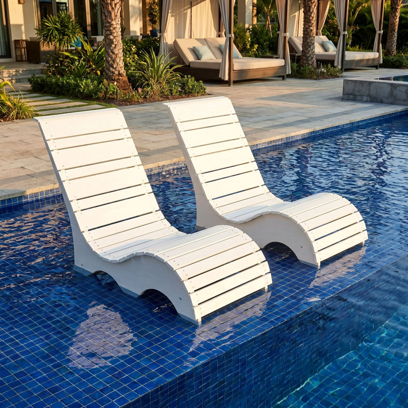 Chaise longue d'extérieur 2 pièces, ensemble de 2 chaises de piscine, Blanc