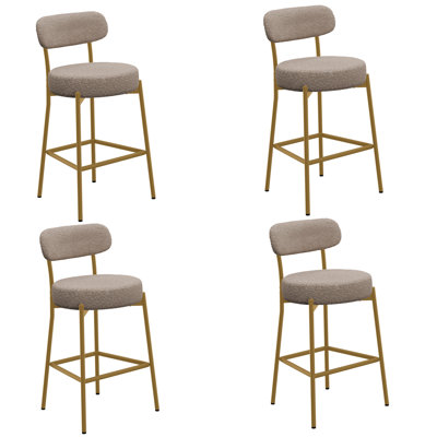 Bar Stools Set Of 4, Counter Height Bar Stools With Back And Metal Legs, High Top Island Chairs With Footrest, Sherpa Tall Kitchen Housel Boucle