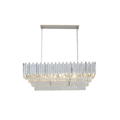 14-Light Chrome Stainless Steel Chandelier With Clear Crystal Accents