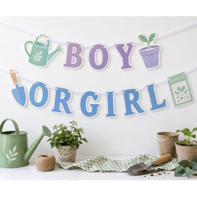 Little Sprout Gender Reveal Banner, Botanical Garden Garland, Blue Mint Seedling Decor