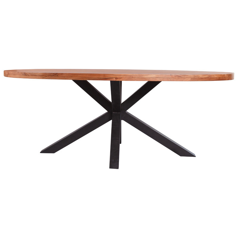 Kaidi Round Solid Wood Top Metal Base Dining Table