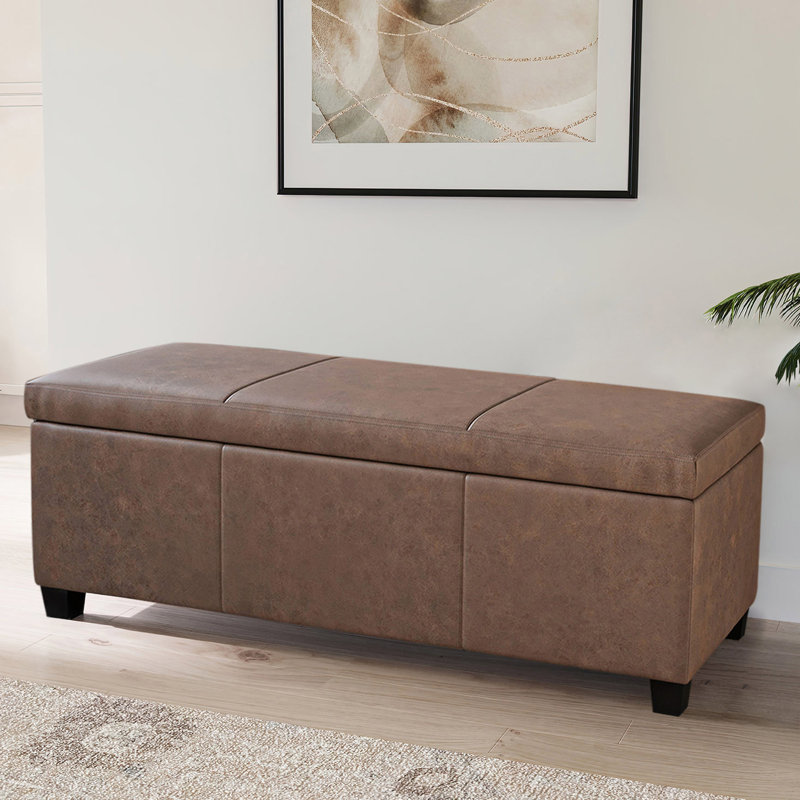 Aiyahna 46.85" Wide Rectangle Upholstered Storage Ottoman, Rustic Brown Faux Leather