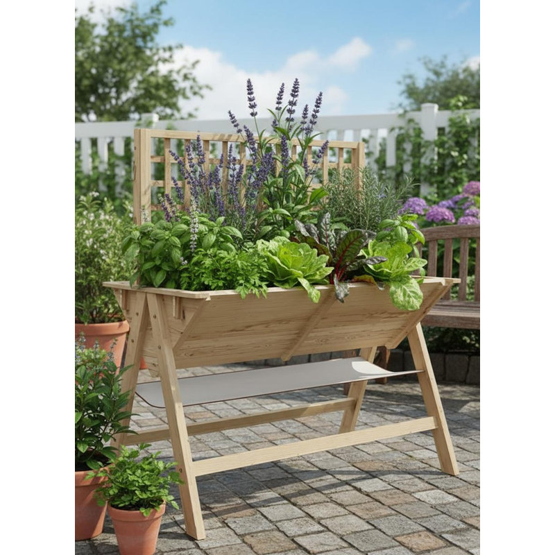 Lit de jardin surélevé avec treillis d'escalade, Beige
