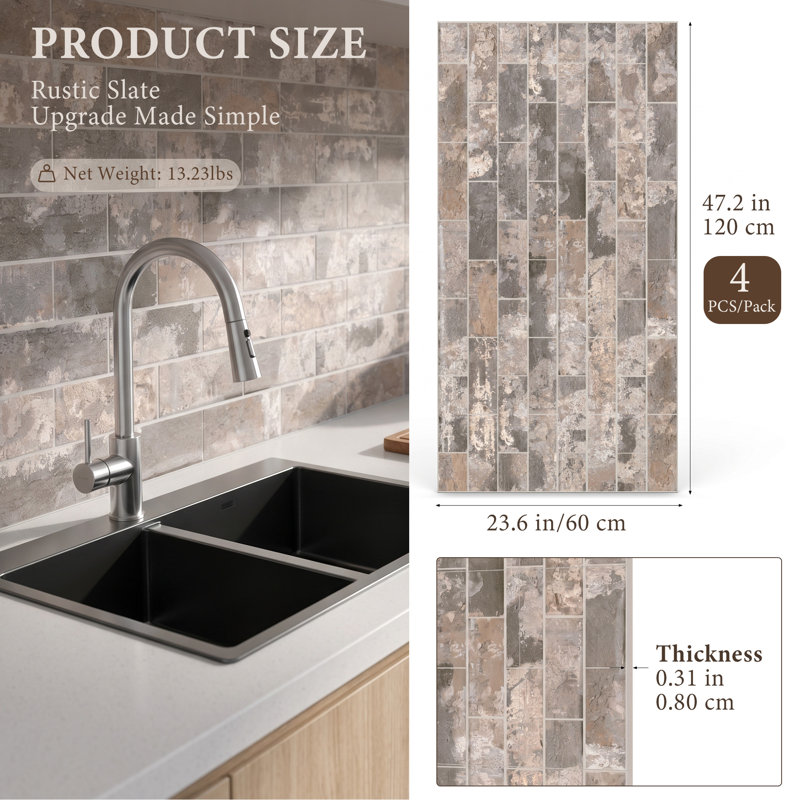 Panneau mural emboîtable 24 po x 48 po - paquet de 4, Ardoise rustique