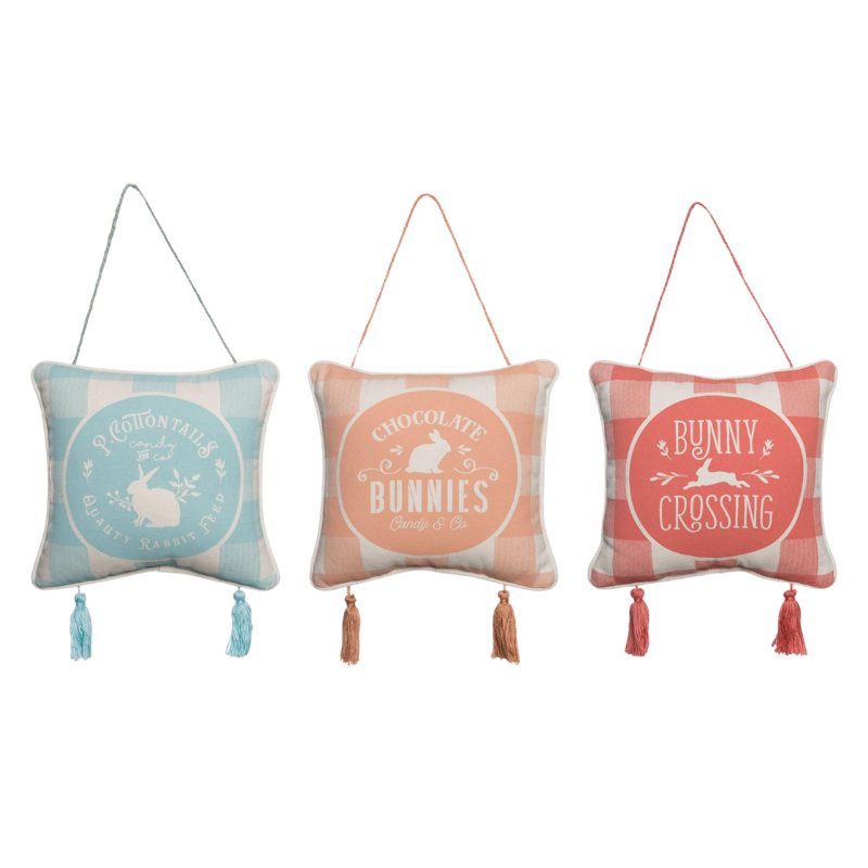 Easter Multicolored Fabric Gingham Decorative Set of 3Pillow
