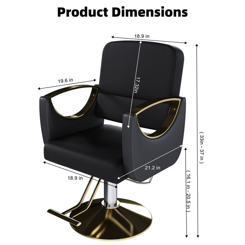 Fauteuil de coiffeur hydraulique - fauteuil de coiffeur rotatif à 360 ° (avec pompe à air), fauteuil de salon non inclinable, deux tons noir et or (unité simple)